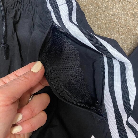 Adidas Jogger Pants Women's Small Black 3 Striped Nylon High Rise Elastic Waist - Picture 12 of 13